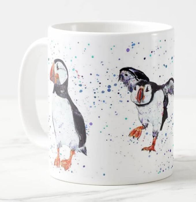Puffin Bird akvareļa mākslas krāsaina krūze