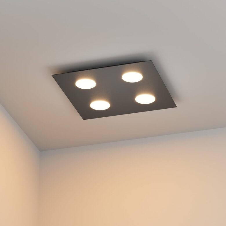 Kvadrātveida dzelzs griestu lampa, 40 x 40 cm, melna (spuldzes nav iekļautas)
