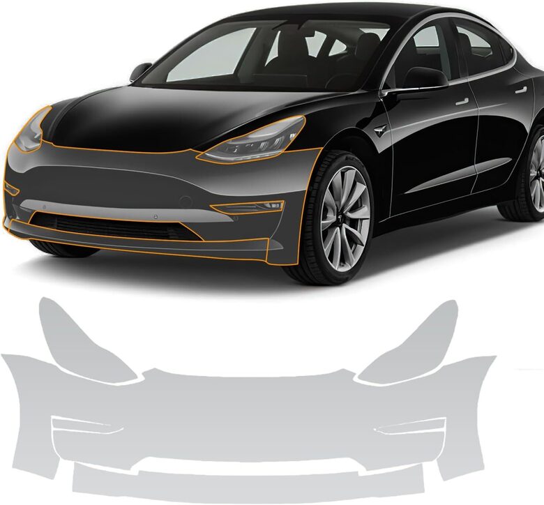 Aizsargplēve priekšējam bamperim un lukturiem Tesla Model 3 2020, 2021, 2022, 2023 modeļiem