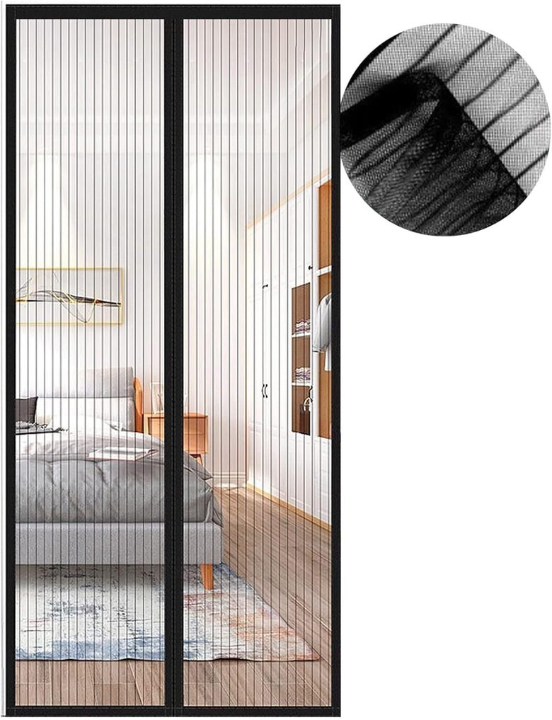 Durvju sieta aizkars pret kukaiņiem, 75 x 240 cm, melns