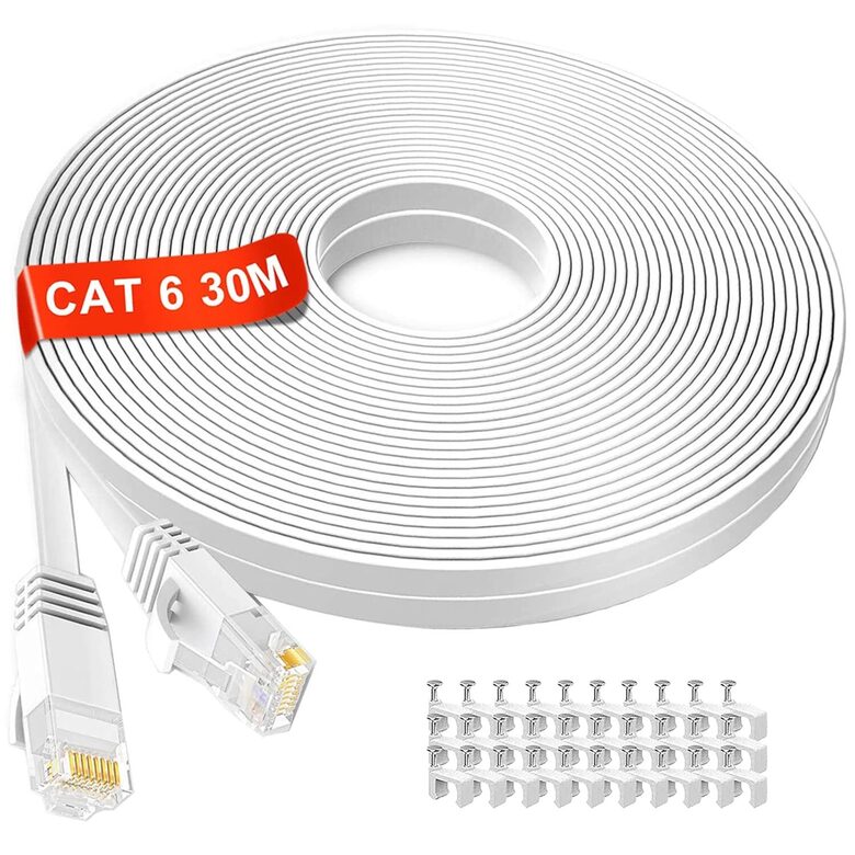30 m garš, Cat 6 ātrgaitas interneta kabelis, plakans 