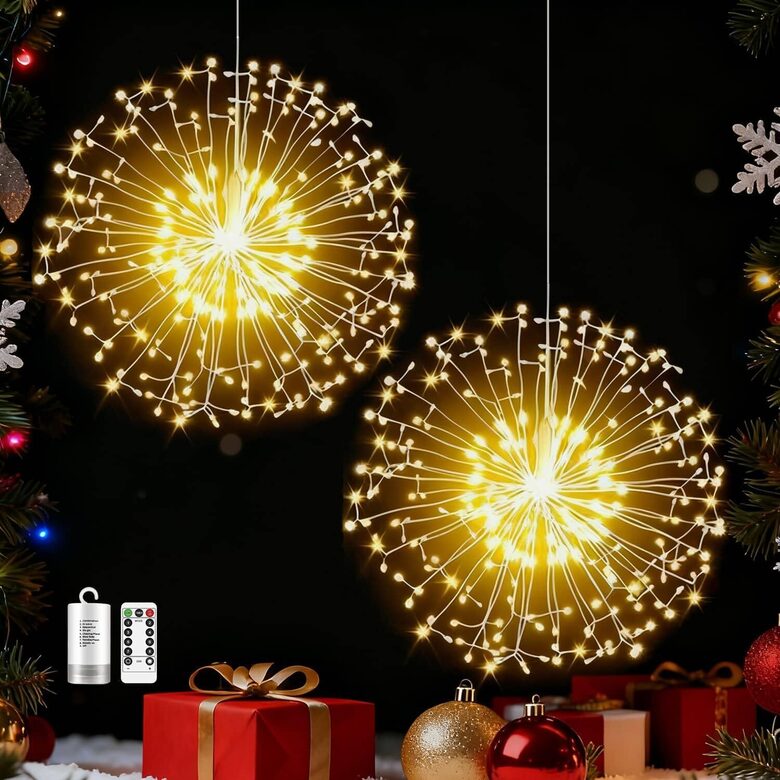 2 piekaramas LED gaismiņu bumbas, uz baterijām