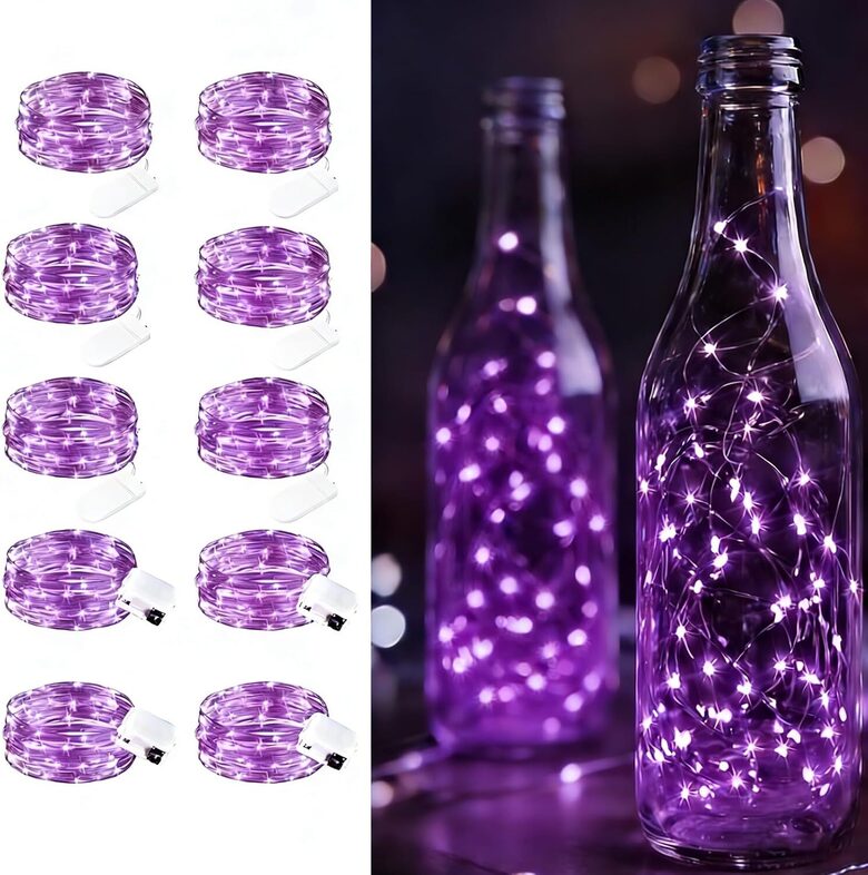10 violetas LED virtenes ar baterijām, 2m