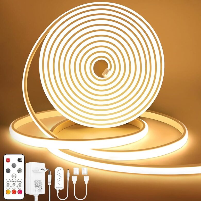 5 m COB LED lente, silti balta