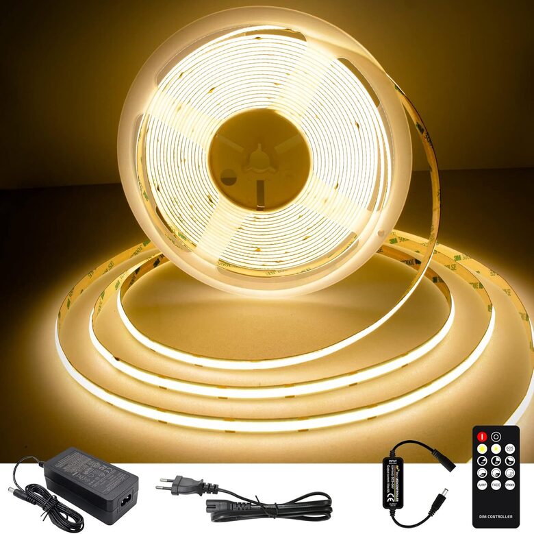 10 m COB LED lente 2700 K silti balta