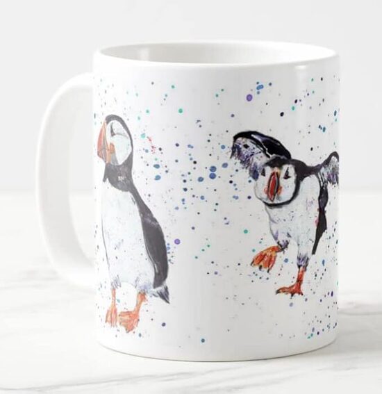 Puffin Bird akvareļa mākslas krāsaina krūze