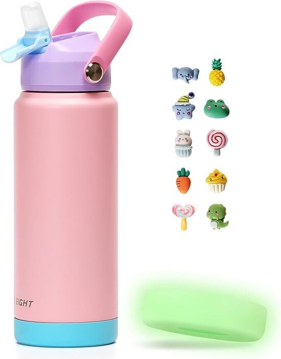 Nerūsējošā tērauda pudele, 750 ml, ar fluorescējošu paliktni, rozā