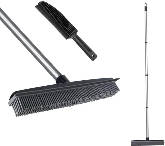 Gumijas slota ar gumijas lāpstiņu un garu kātu 