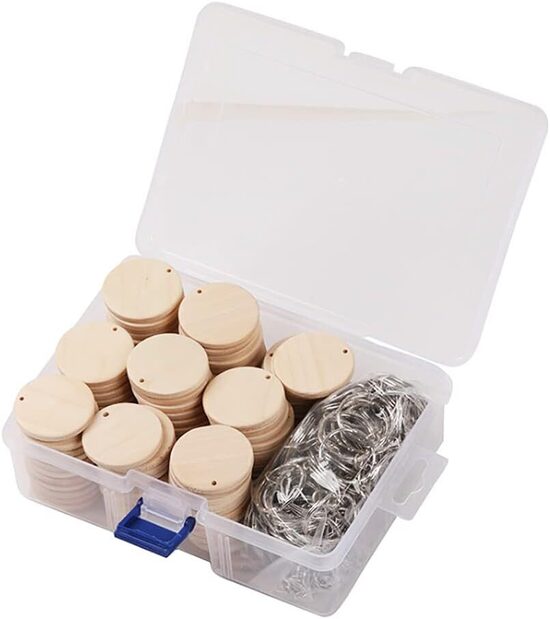 100 gab koka ripiņu un atslēgu riņķīšu komplekts piekariņu izgatavošanai