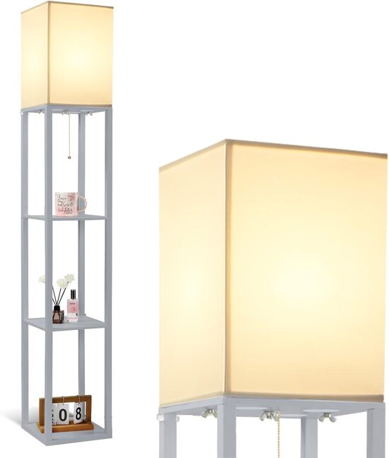 DEANIC stāvlampa viesistabai ar plauktu, LED, E27, pelēka