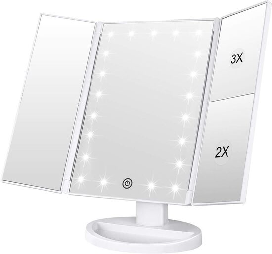 3 paneļu salokāms spogulis ar LED gaismām