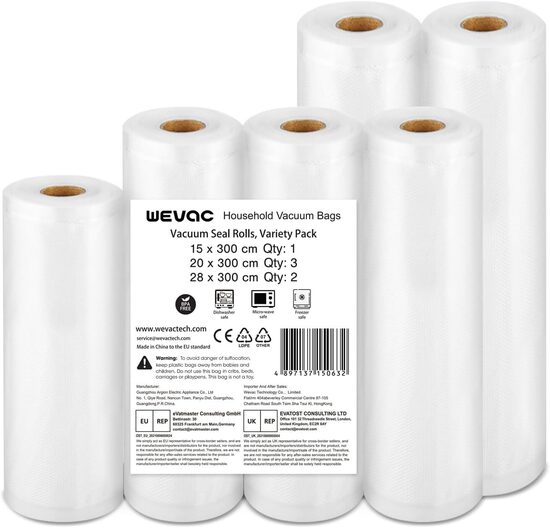 6 ruļļi vakuuma iepakošanas maisiņi pārtikai