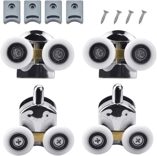 Bīdāmo dušas durvju riteņi, 2 augšējie un 2 apakšējie