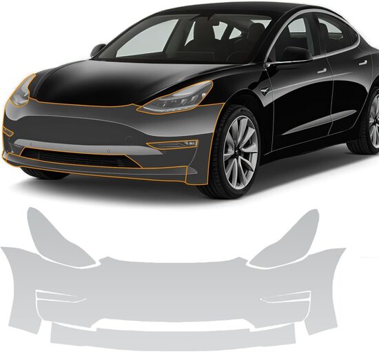 Aizsargplēve priekšējam bamperim un lukturiem Tesla Model 3 2020, 2021, 2022, 2023 modeļiem