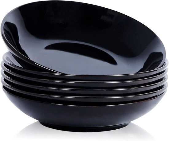 6 keramikas makaronu/salātu bļodas, 23 cm, melnas