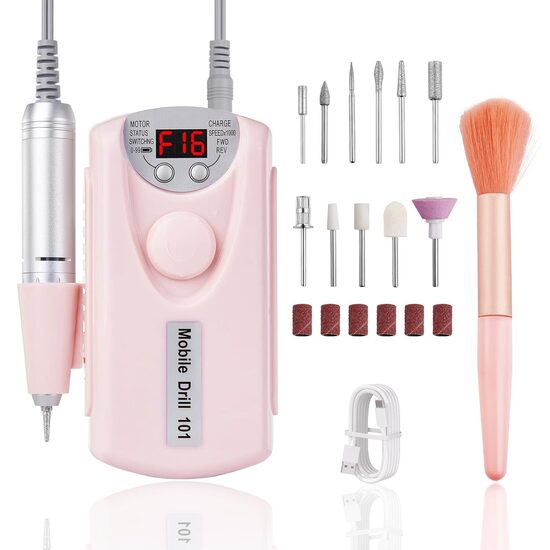 12 vienā uzlādējams manikīra un pedikīra komplekts, rozā