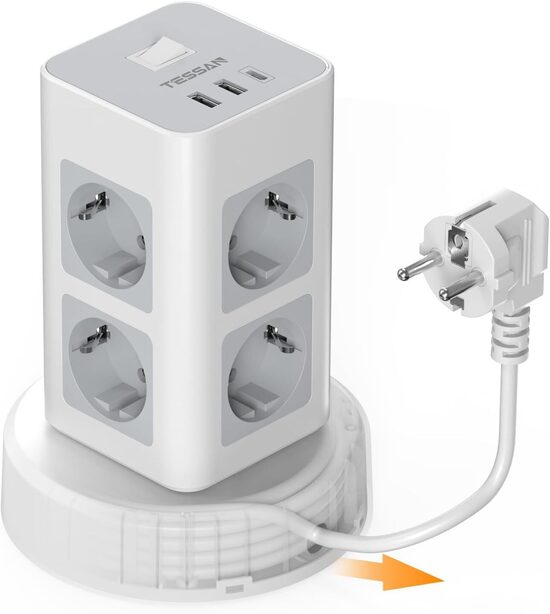 TESSAN 2 m pagarinātājs, 8 kontaktu, 2 x USB, 1 x USB C ligzdām