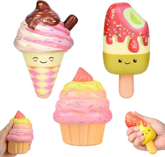 Mīkstas stresa mazināšanas rotaļlietas saldējuma formā 3 gab.