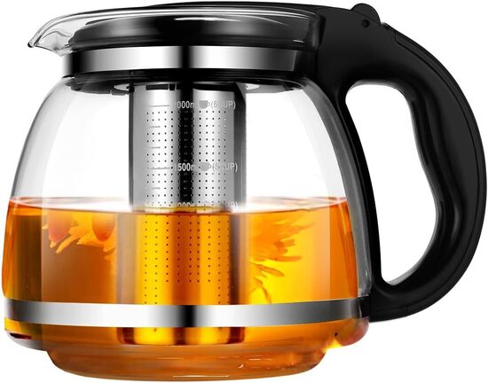 Stikla tējkanna ar nerūsējošā tērauda sietiņu, karstumizturīga, 2000 ml