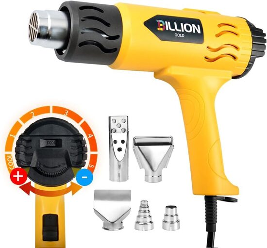 1800 W karstā gaisa fēns, 150–600 °C ar 5 piederumiem