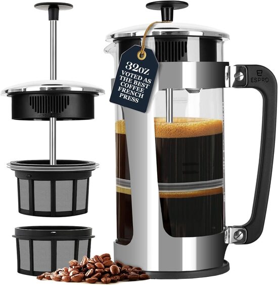Stikla kafijas prese ar dubultu mikrofiltru, 950 ml