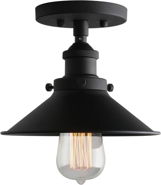 Metāla retro stila griestu lampa. melna