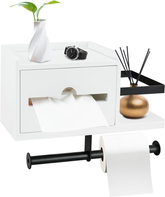 Balts koka tualetes papīra turētājs 