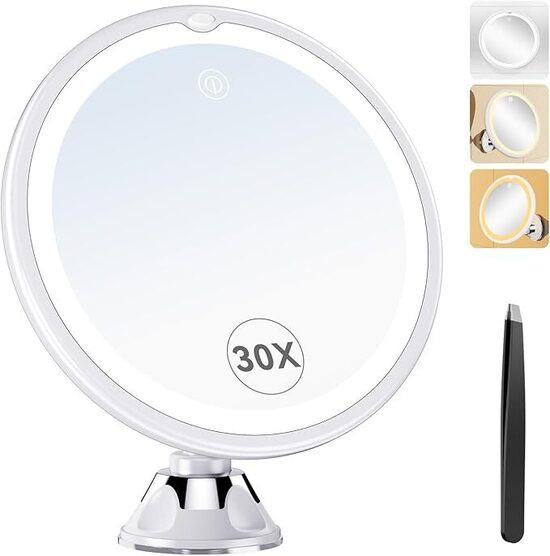 Kosmētikas spogulis ar apgaismojumu, 30x palielinājums