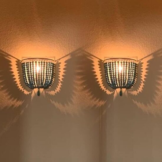 Newrays koka pērlīšu sienas lampas, boho, vintage, retro, pelēkzilas, 2 gab. iepakojumā