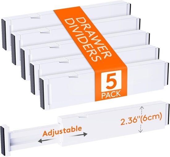 5 regulējamu atvilktņu sadalītāju komplekts, 28–40 cm