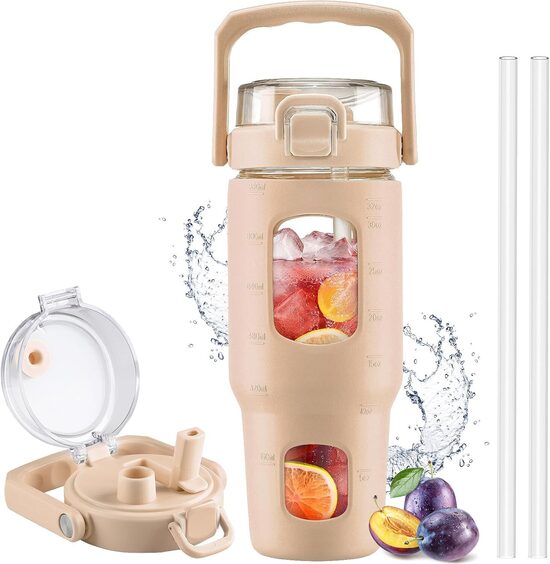 960 ml stikla pudele ar salmiņu, bēša