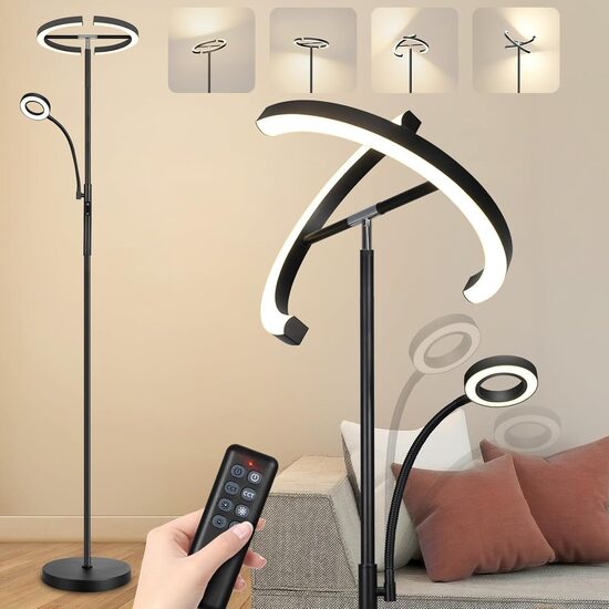 OUTON 2-in-1 grīdas lampa LED, regulējama, melna