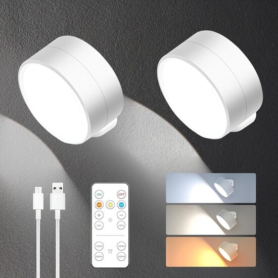 2 uzlādējamu sienas lampu komplekts, regulēgamas, baltas