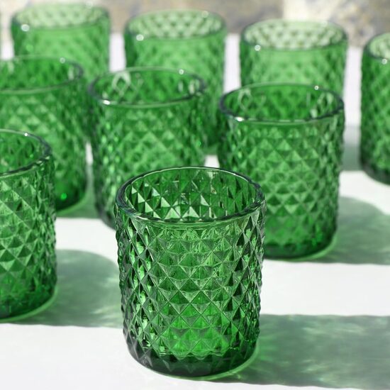 12 zaļu stikla tējas sveču komplekts