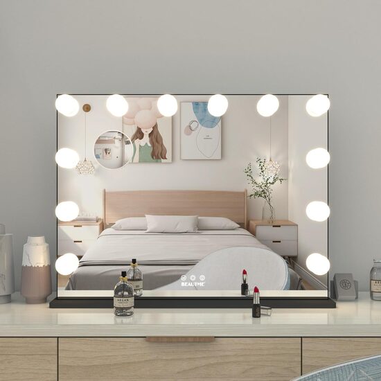 Holivudas spogulis ar apgaismojumu, 72 x 54 cm, melns