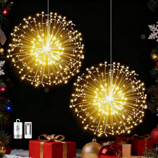 2 piekaramas LED gaismiņu bumbas, uz baterijām