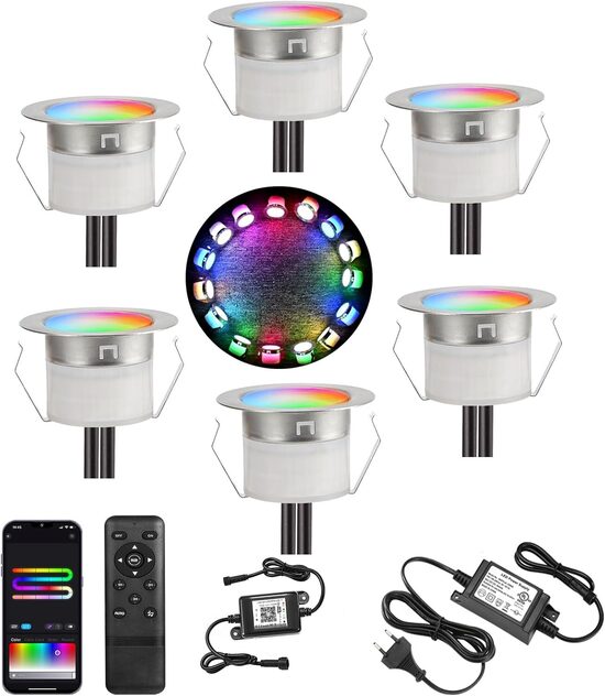 Iebūvējams WiFi LED prožektors Ø31 mm 12 V RGBIC dinamiskas krāsas IP67 6 gabali