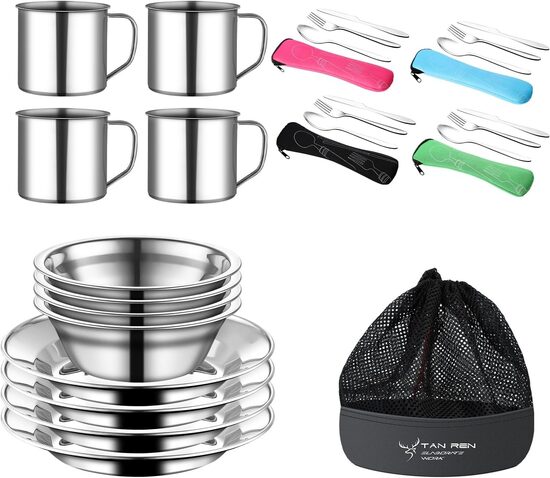 Kempinga galda piederumu komplekts 4 personām, 24 daļas