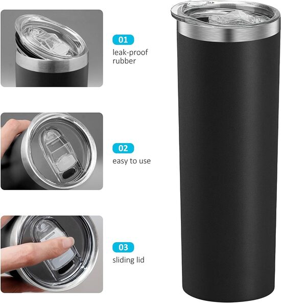 600 ml nerūsējošā tērauda termokrūze ar vāku un salmiņu, melna