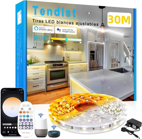  30m LED lente ar regulējamu gaismu 3000K-6500K, saderīga ar Alexa