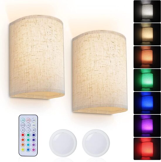 2 ar baterijām darbināmas sienas lampas ar tālvadības pulti, 12 RGB krāsas