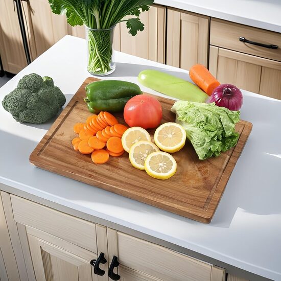 Akācijas koka griešanas dēlis ar neslīdošām kājiņām