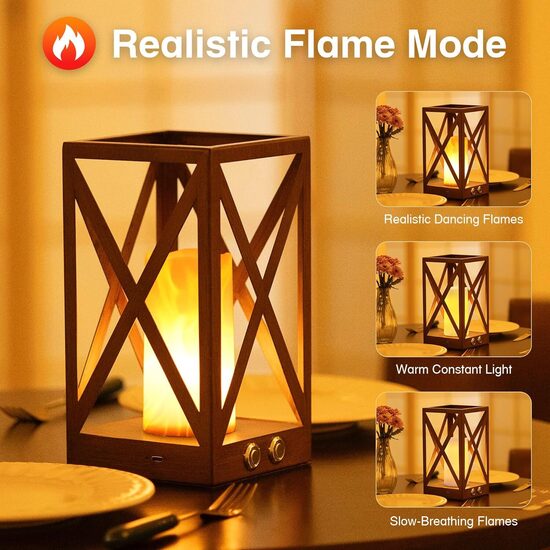 Bezvadu skārienjutīga galda lampa ar maināmu liesmas laternu 