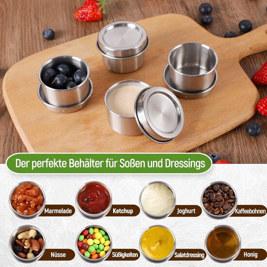 Nerūsējošā tērauda mērces trauciņi 4 gab, ar 2 veidu vāciņiem