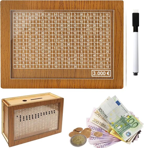 Koka krājkase ar sakrāšanas mērķa grafiku 