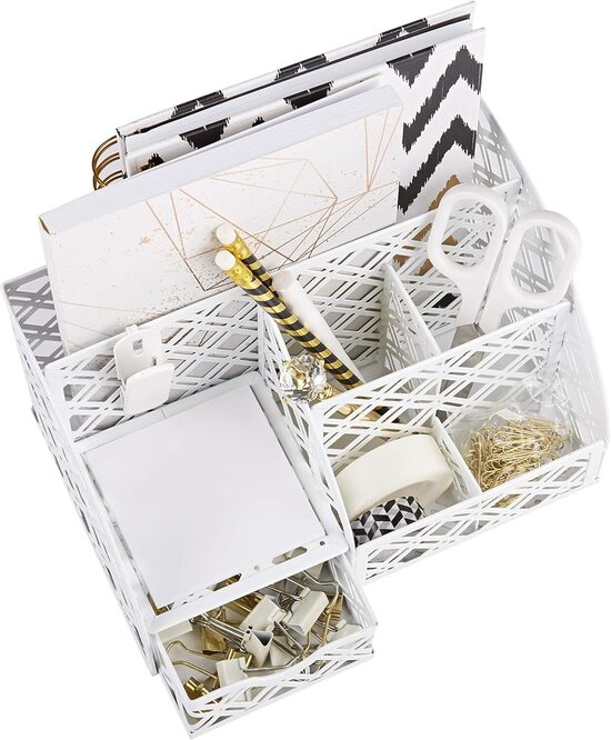 Metāla galda organizators, balts