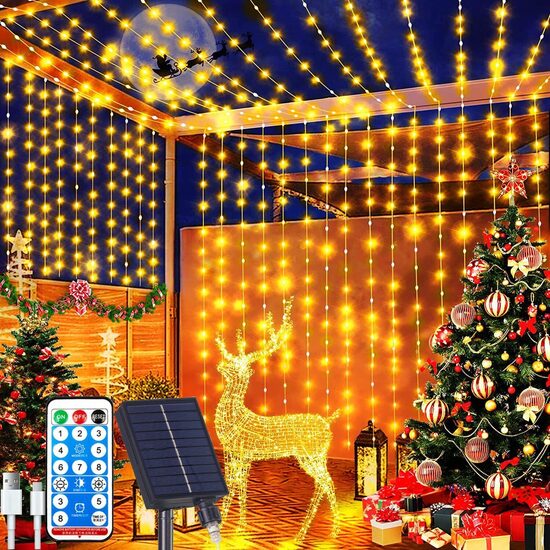 300 LED saules/USB uzlādes aizkars 3 m x 3 m