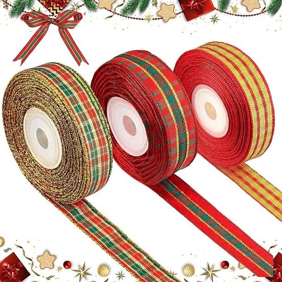 3gab ziemassvētku rūtainas auduma lentes 