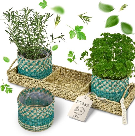 Pīts grozs ar 3 pītiem puķu podiem