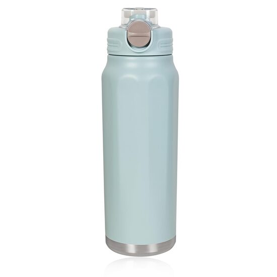 Nerūsējošā tērauda ūdens pudele 950 ml, ar salmiņu, gaiši zila